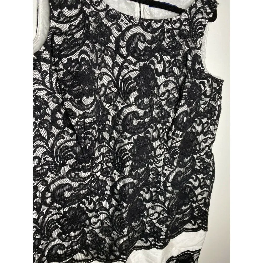 NEW Eloquii Dress Size 22W Womens Floral Lace White Black Midi Lace Over Dress - Picture 5 of 6
